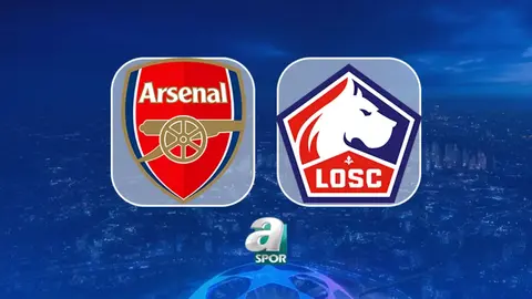 Emirates Stadyumu önünde Arsenal ve Lille logoları