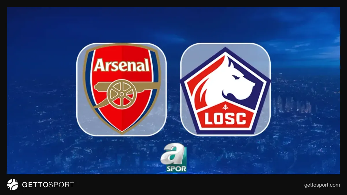 Emirates Stadyumu önünde Arsenal ve Lille logoları