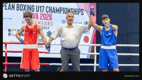 Budvada U-17 Avropa çempionatında Azərbaycan boksçularının ringdə qələbə anı