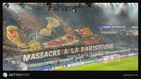 Parc des Princes tribününde tartışmalı koreografi ve Barcelona armasının görseli