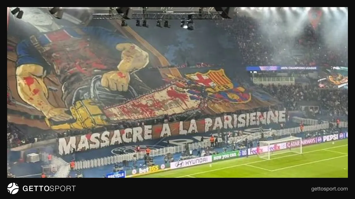 Parc des Princes tribününde tartışmalı koreografi ve Barcelona armasının görseli
