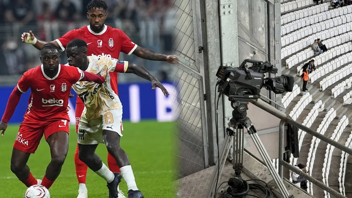 Stadyum kenarında kamera ve beIN SPORTS logosu