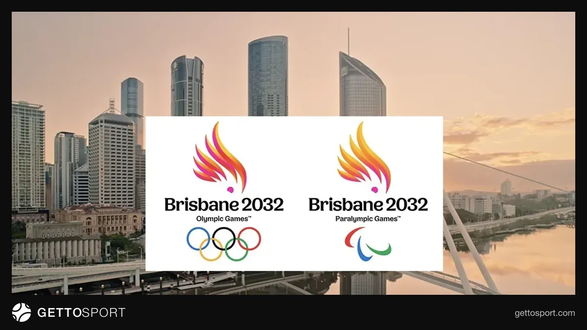 Çəhrayı və sarı kəkilli kakaduyla Brisben-2032 emblem nümunəsi