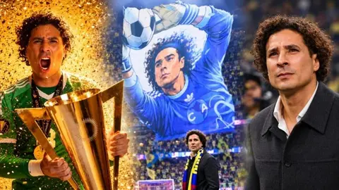 Guillermo Ochoa stadyum ortasında taraftarları selamlarken, arka planda 'Memo Ochoa' harfleri ve koreografi