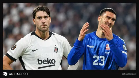 Beşiktaş formasıyla gol sevinci yaşayan Dusan Vlahovic görüntüsü