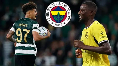 Fenerbahçe forması ve Serhou Guirassy ile Luis Suarez görselleri