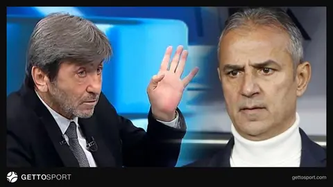 Rıdvan Dilmen televizyon stüdyosunda konuşuyor, Fenerbahçe forması arka planda