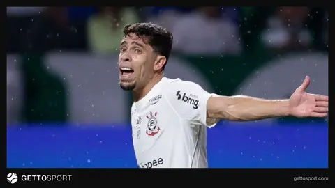 Gabriel Paulista siyah beyaz Corinthians formasıyla basın açıklaması yapıyor