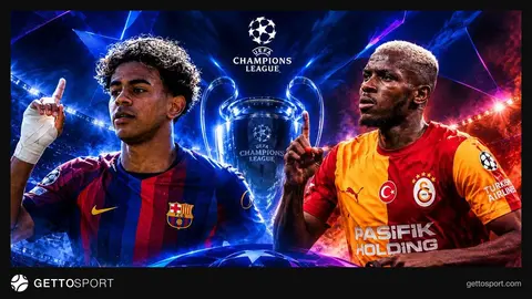 Galatasaraylı futbolcular saha kenarında ısınırken, arka planda Barcelona forması