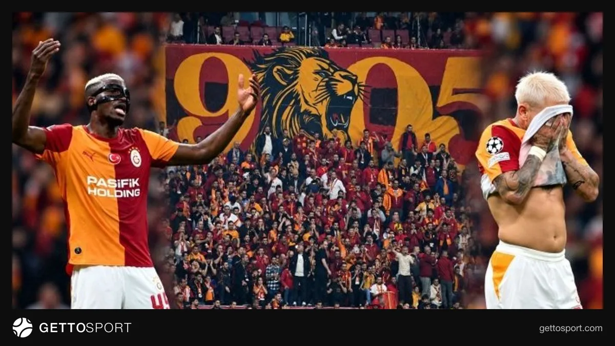 Galatasaray oyuncuları ve tribünler, Barcelona maçından bir an