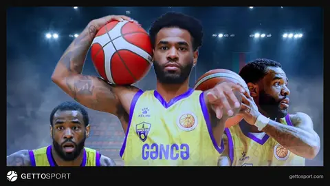 Gəncə İdman Sarayında basketbol oyunu üçün sıraya düzülmüş meydança