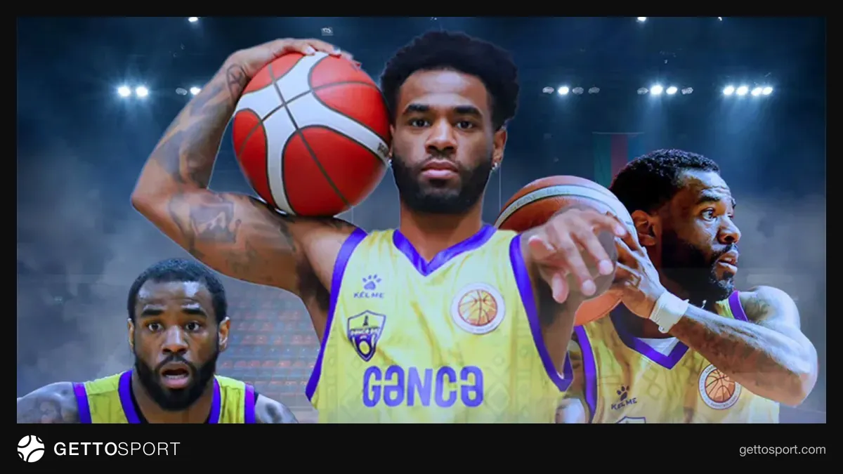 Gəncə İdman Sarayında basketbol oyunu üçün sıraya düzülmüş meydança