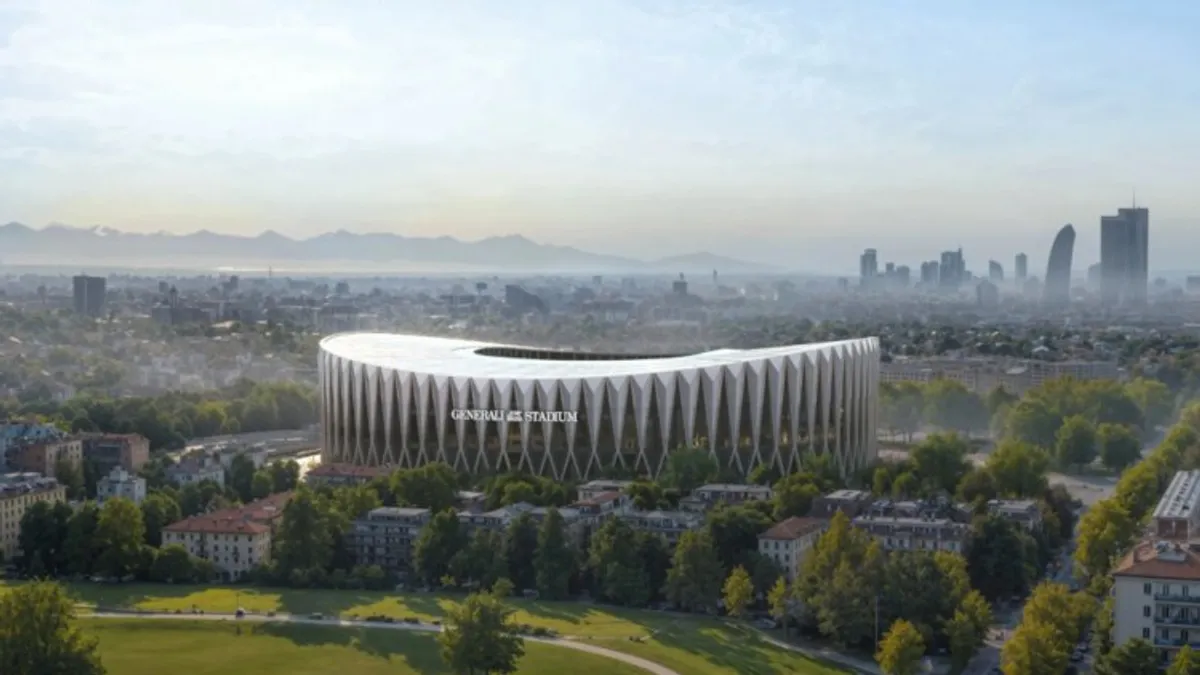 Generali Stadium loqosu və stadion layihəsinin görünüşü