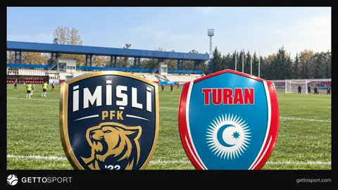 Yevlax şəhər stadionunda matça hazırlaşan İmişli və Turan Tovuz komandaları