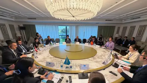 İndira Hacıyeva Bişkekdə TDT toplantısında nitq söyləyir