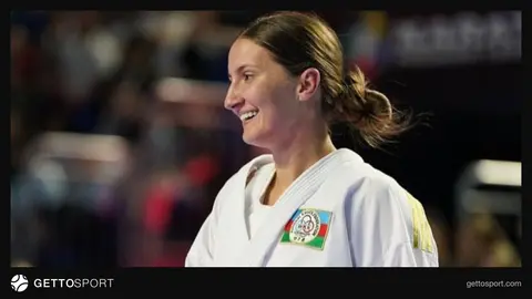 İrina Zaretska medalı ilə yarış meydançasında