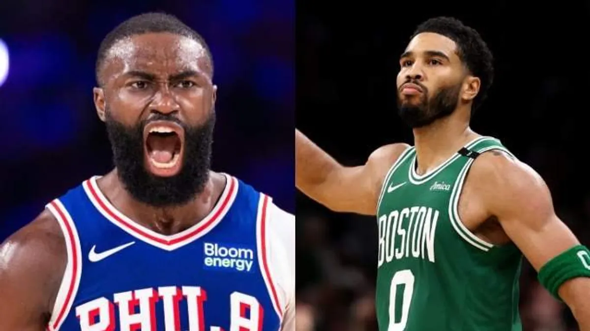 Jaylen Brown maç sonrası basın açıklaması yaparken