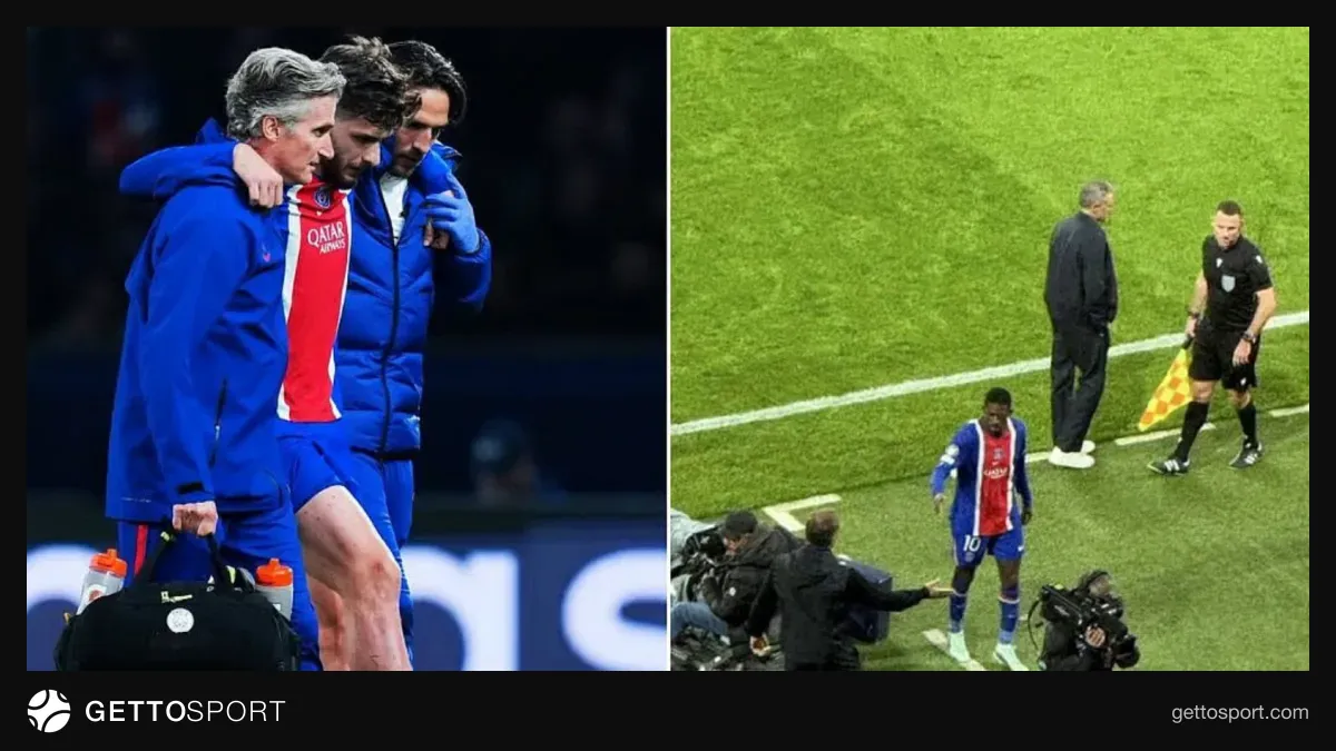 PSJ forması ilə zədələnmiş futbolçu və stadion fonu
