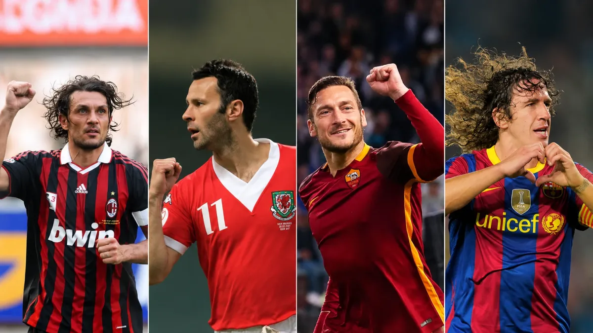 Maldini, Totti, Giggs və Puyol futbol formalarında birlikdə təsəvvür