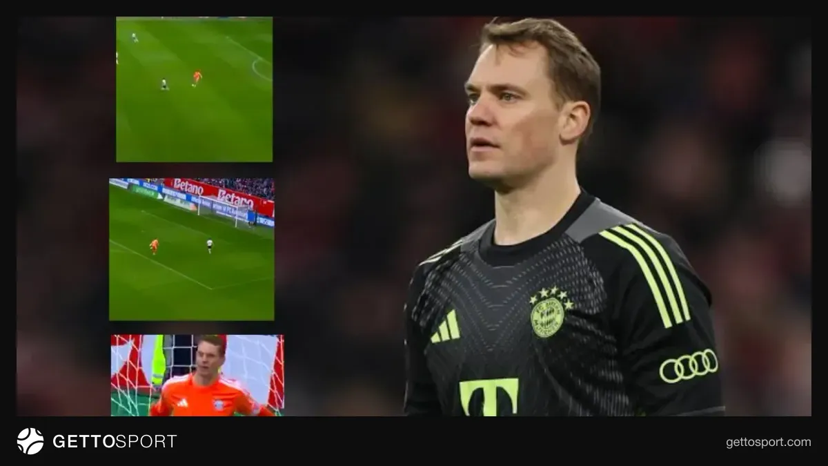 Manuel Neuer topu buraxıb, müdafiə və hücumçular reaksiya verir