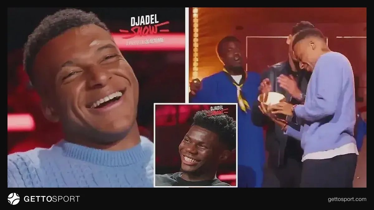 Kilian Mbappe mərasimdə mini Qızıl Top alarkən səhnədə rəqqaslarla