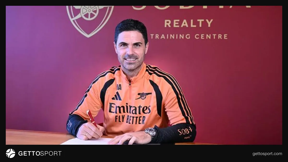 Mikel Arteta Arsenal formasıyla kulüp yetkilileriyle sözleşme imzalarken