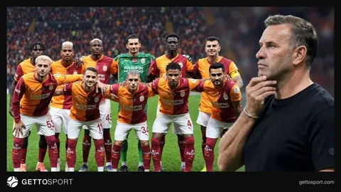 Okan Buruk takım talimat verirken, Galatasaray oyuncuları antrenmanda