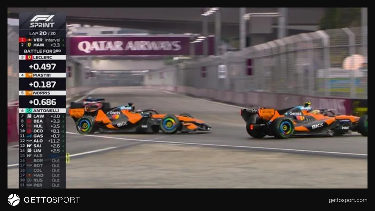 McLaren kokpitlerinden spin atan Piastri ve Norris'in yarış anı