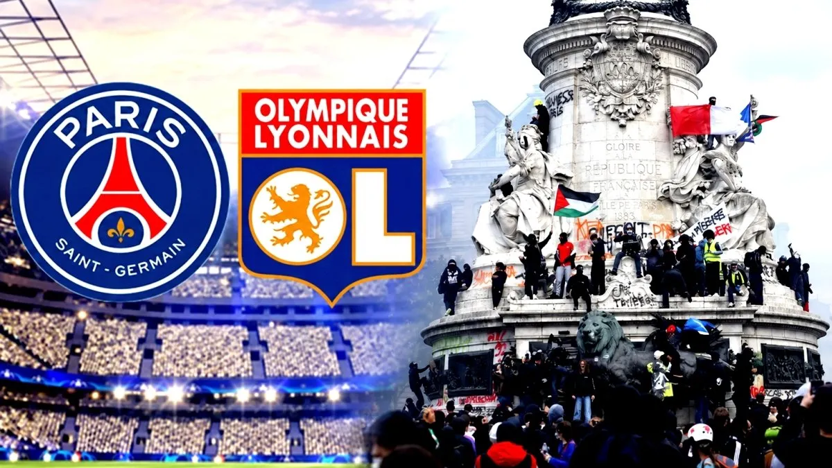 Parc des Princes girişinde güvenlik ve polis araçları, PSG-Lyon maç erteleme resmi görüntüsü