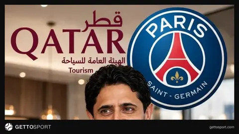 PSJ loqosu və Qətərin turizm simvolları fonunda
