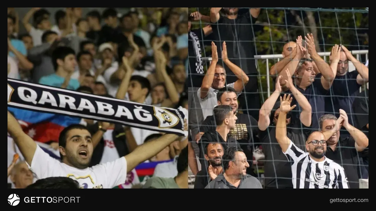 Qarabağ və Neftçi futbolçuları stadionda, azarkeş tribunaları
