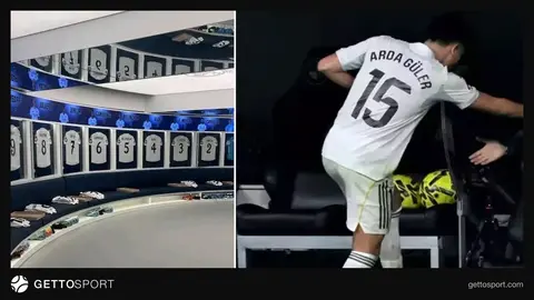 Real Madrid soyunma odasında boş dolap alanı ve ortada büyük çamaşır sepeti