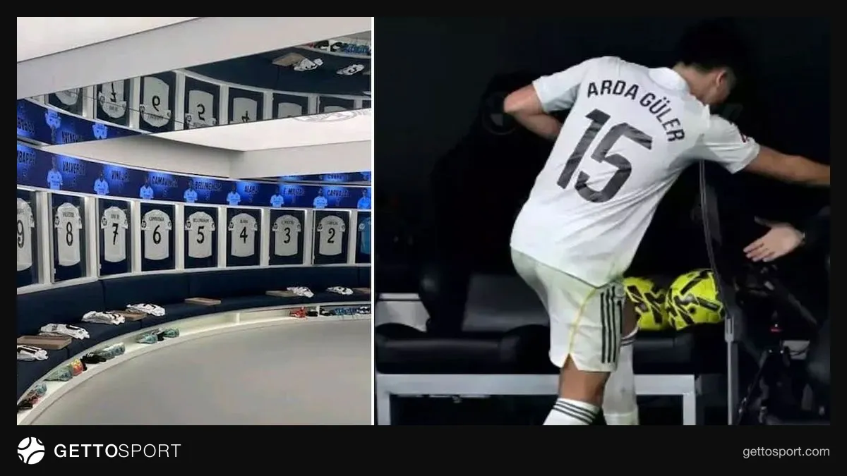Real Madrid soyunma odasında boş dolap alanı ve ortada büyük çamaşır sepeti