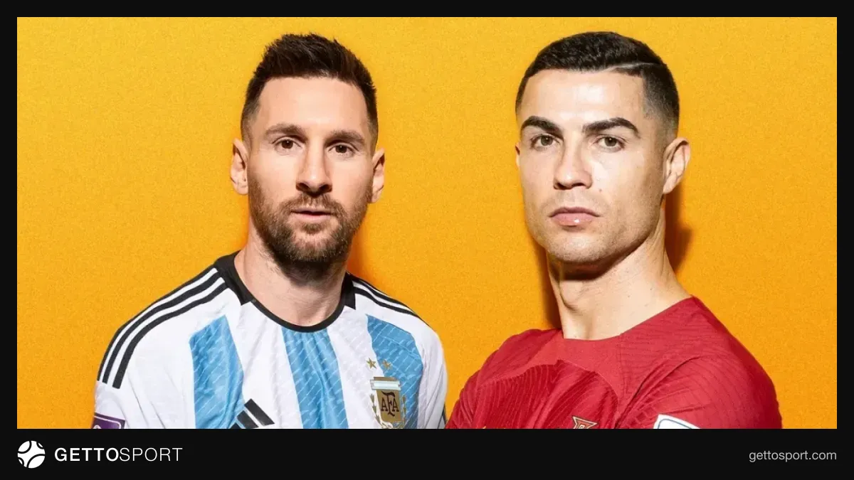 Lionel Messi forma ilə tribunaya əl sallayır, yanında Kriştiano Ronaldo yazışma ikonu