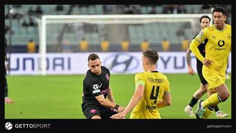 Sabah və Borussia Dortmund futbolçuları Bakı Olimpiya Stadionunda oyunda