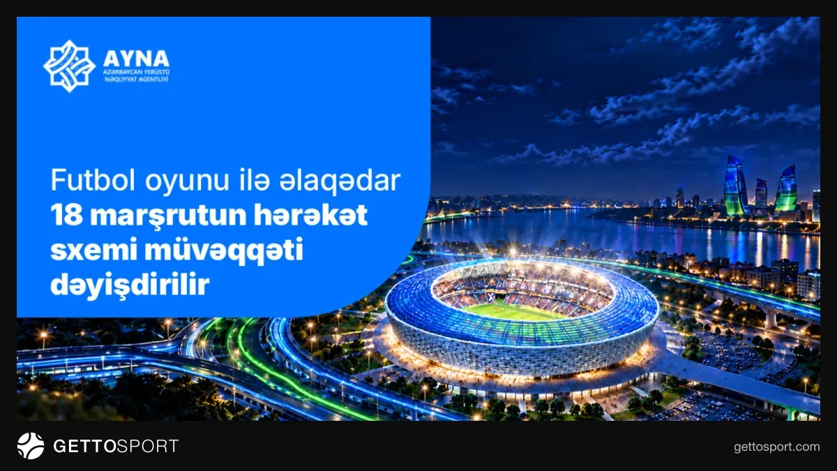 Bakı Olimpiya Stadionu qarşısında avtobus və yol işarələri