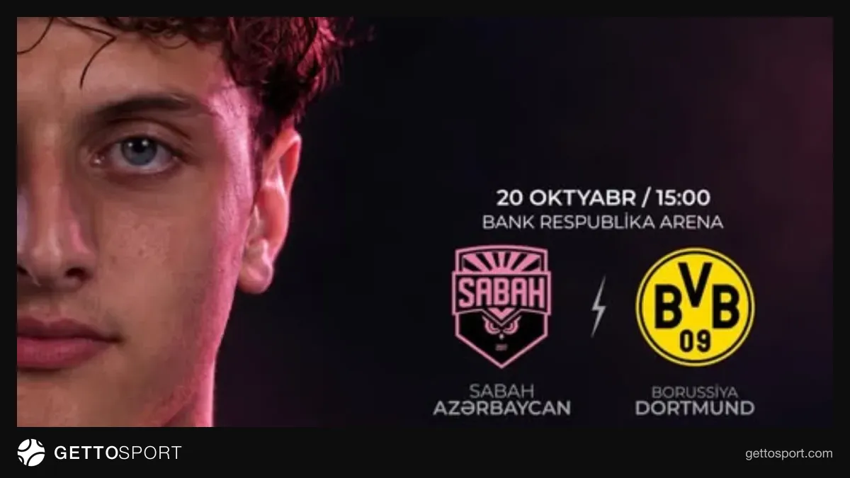 Sabah U-19 komandası və Borussia Dortmund loqosu ilə stadion görüntüsü
