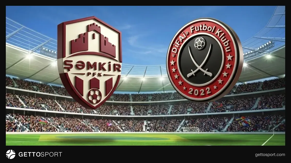Şəmkir və Difai komandaları oyun öncəsi stadion divarı qarşısında