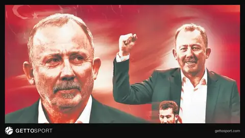 Sergen Yalçın röportaj verirken, arka planda Türk futbol federasyonu logosu