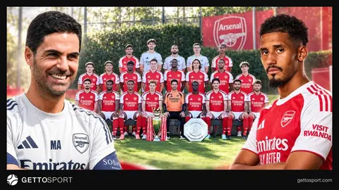 Arsenal kadro fotoğrafı çekiminden sahne veya William Saliba antrenmanda