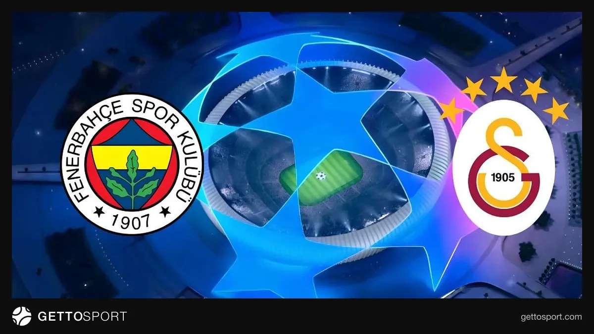 Bilgisayar ekranında Şampiyonlar Ligi simülasyonu ve Galatasaray ile Fenerbahçe logoları